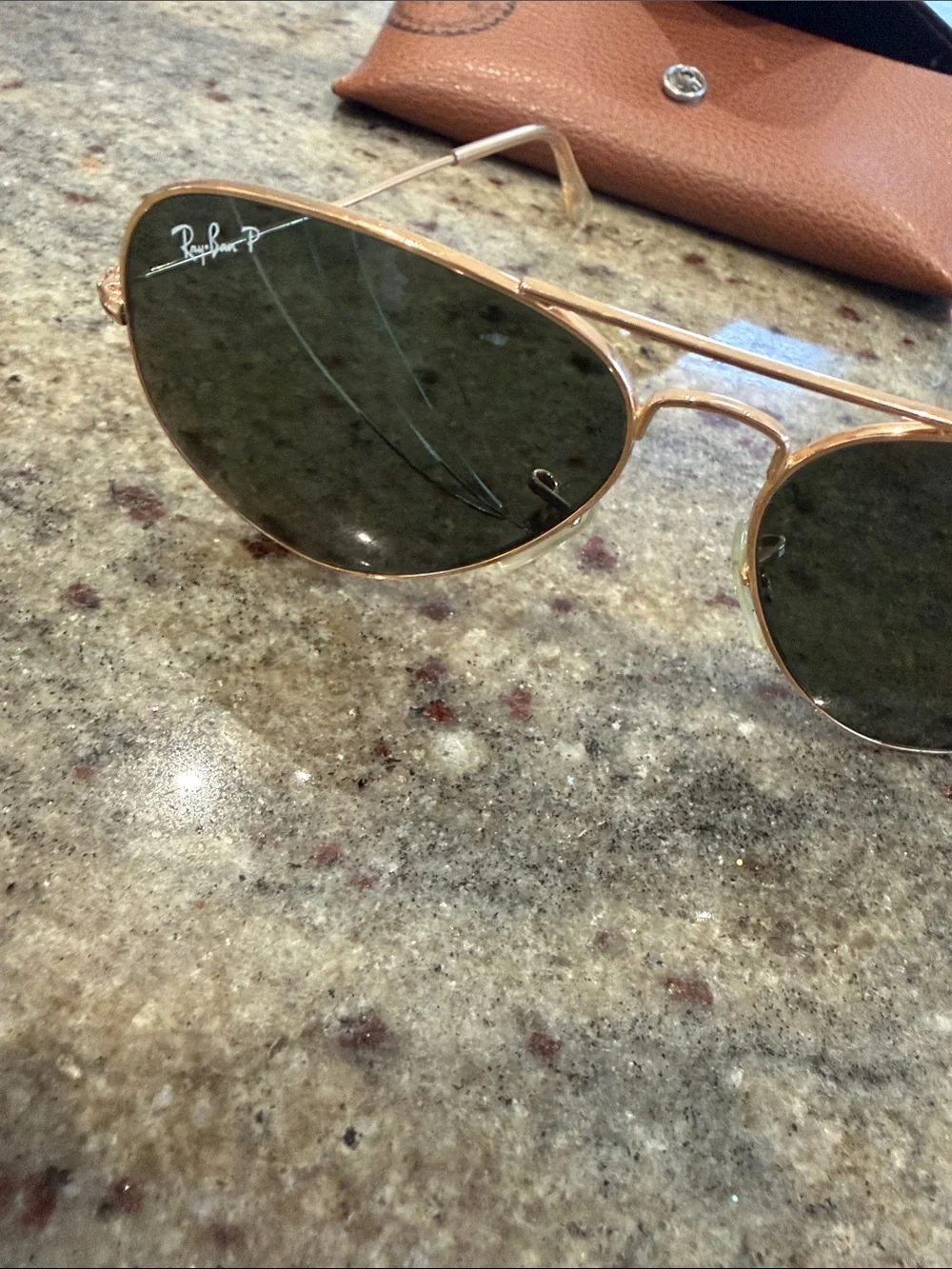 Ray-Ban Gold Frame Aviator Sunglasses with Black Lenses